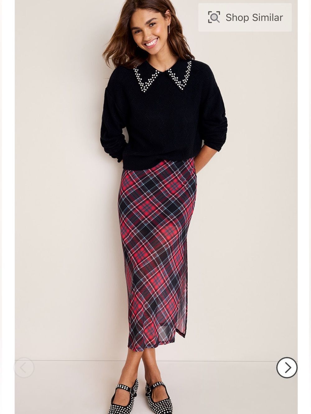 Joy Plaid Mesh Midi Skirt